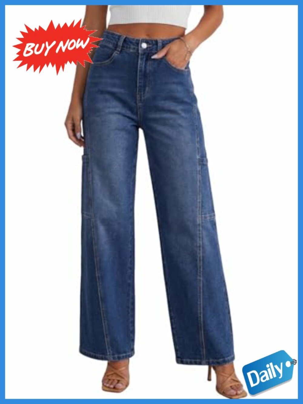 Dokotoo High Waisted Baggy Wide Leg Cargo Jeans Cotton Blend Utility Pockets